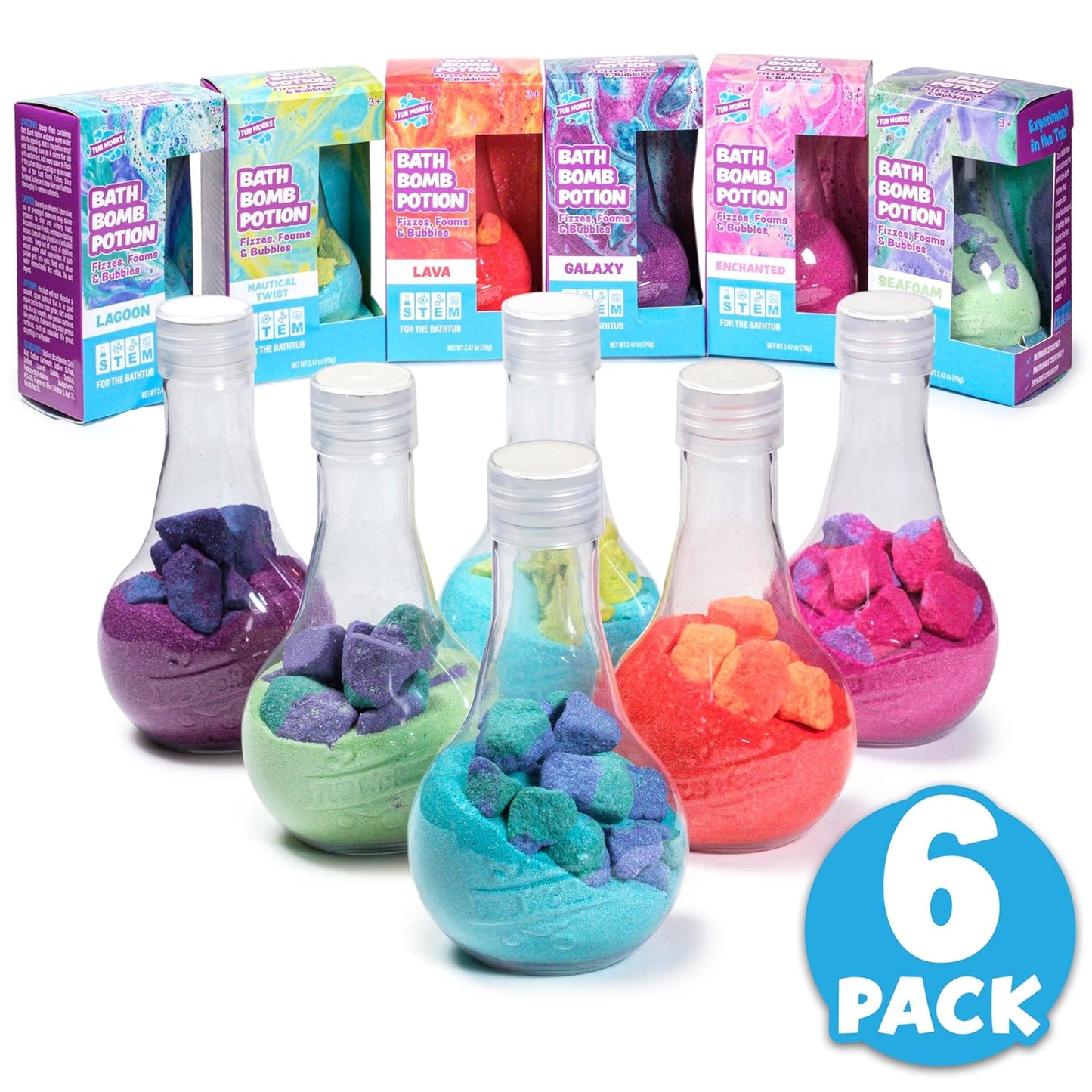 Tub Works Kids Bath Bomb Potion Toy – 6 Pack Color Fizzing Bubble Bath Bombs for Toddlers