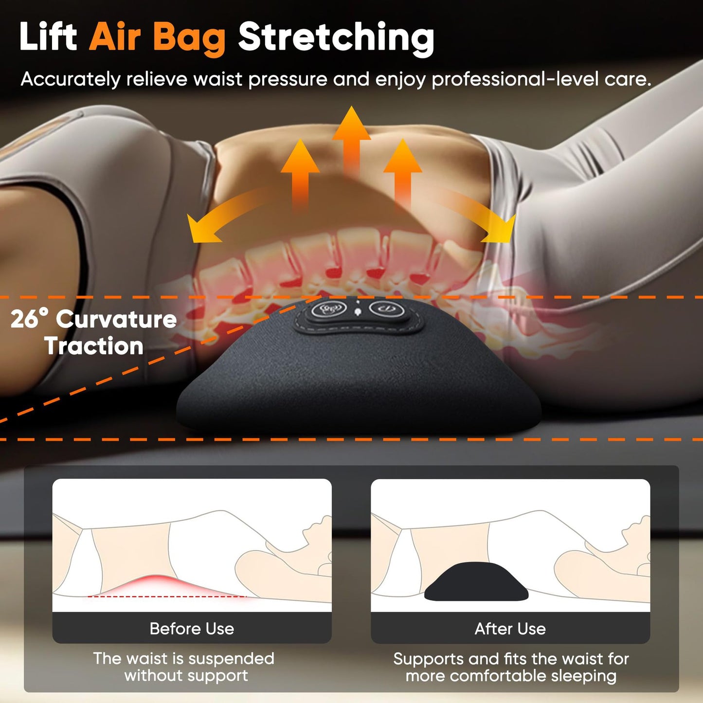 3-in-1 Rechargeable Lumbar Support Pillow – Heated Massage Memory Foam Back Cushion for Office, Car & Home